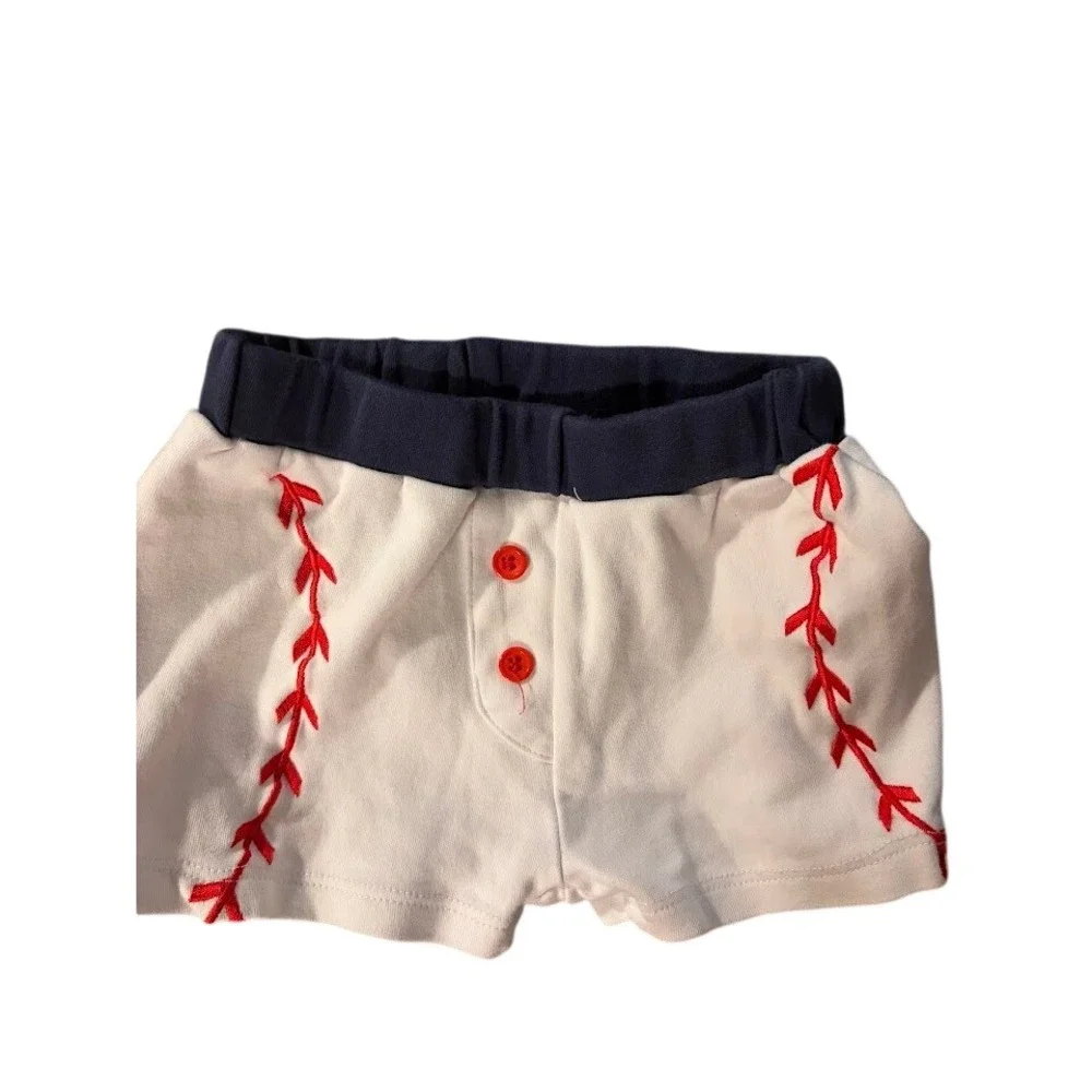 Lil Slugger Baseball Baby Shorts Cream Red Navy Blue Diaper Cover E0198